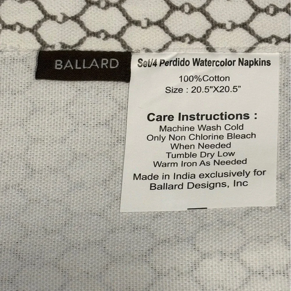 Napkins Taupe Ballard Designs Perdido Watercolor Set of 4 Cotton 20.5